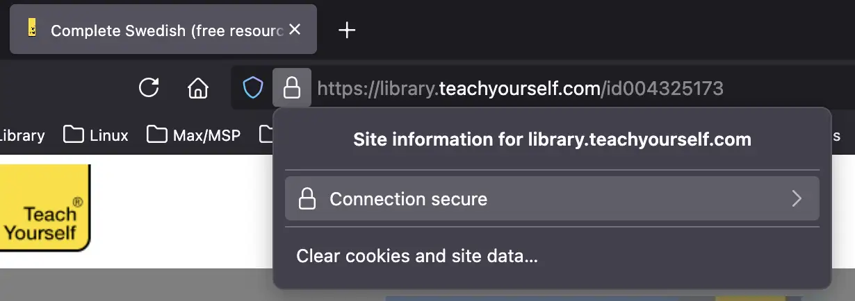 screenshot of clicking on the lock icon in the corner of the Firefox address bar